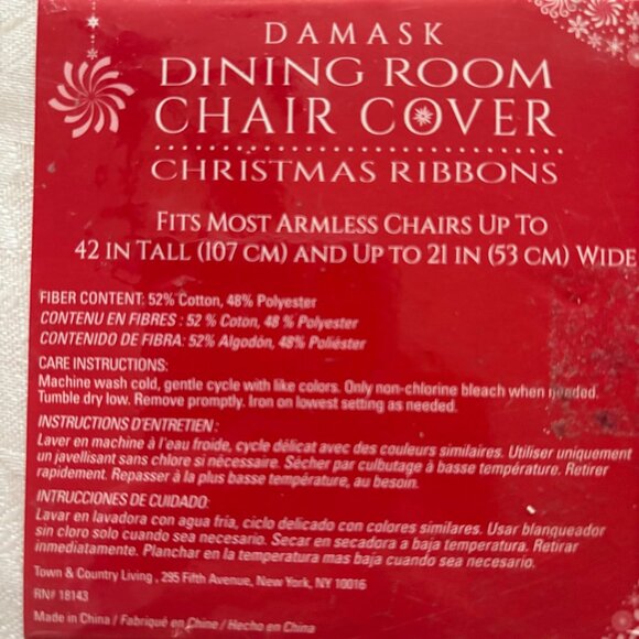 Damask Dining Room Chair Cover Christmas Ribbons White Armless Chairs Up To 42" - Picture 4 of 4